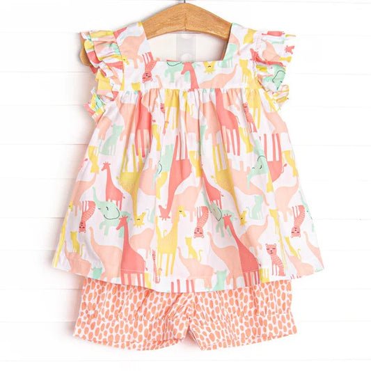 (Custom Design Preorder MOQ 5) Animals Print Girls Summer Clothes Set