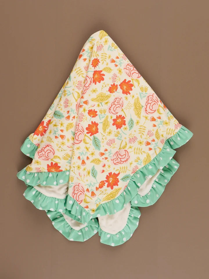 (Custom Design Preorder MOQ 5) Flowers Print Ruffle Baby Girls Blanket