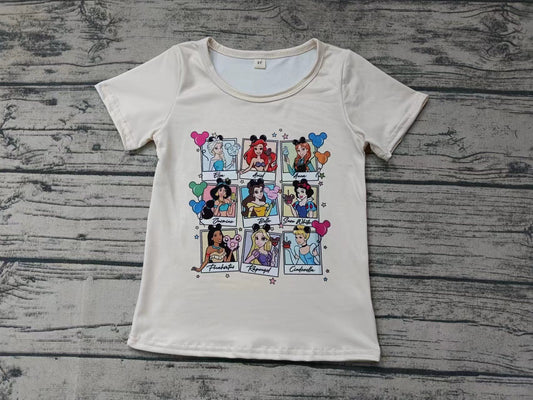 (Custom Design Preorder MOQ 5)  Cartoon Princess Print Girls Summer Tee Shirts Top