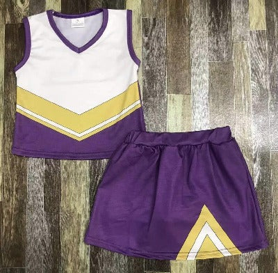 (Custom Design Preorder MOQ 5)  Team's Purple Print Girls Summer Clothes Set