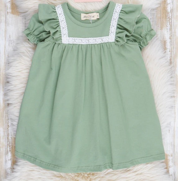 (Custom Design Preorder MOQ 5) Green Color Girls Knee Length Summer Dress