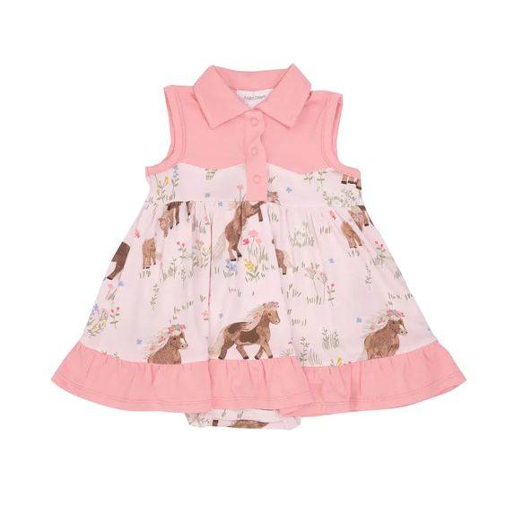 (Custom Design Preorder MOQ 5) Horse Flowers Pink Print Baby Girls Summer Romper
