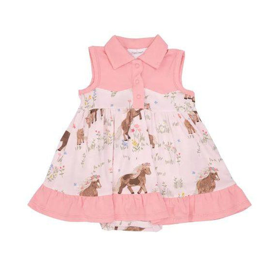 (Custom Design Preorder MOQ 5) Horse Flowers Pink Print Baby Girls Summer Romper