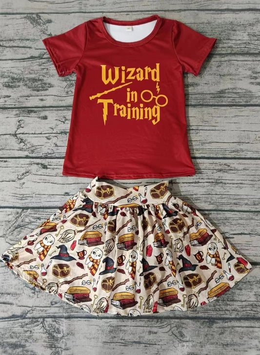 (Custom Design Preorder MOQ 5)  Wizard Print Top Skirts Girls Summer Clothes Set
