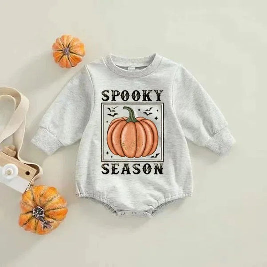 (Custom Design Preorder MOQ 5) SPOOKY SEASON Pumpkin Print Baby Girls Halloween Romper