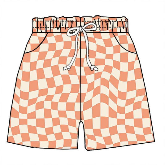 (Custom Design Preorder MOQ 5) Orange Plaid Print Kids Summer Shorts