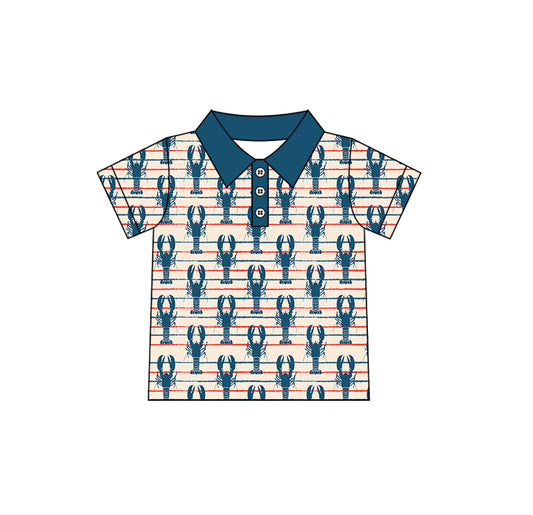 12.2(Custom Design Preorder MOQ 5 ) Crayfish Print Boys Summer Polo Tee Shirts Top