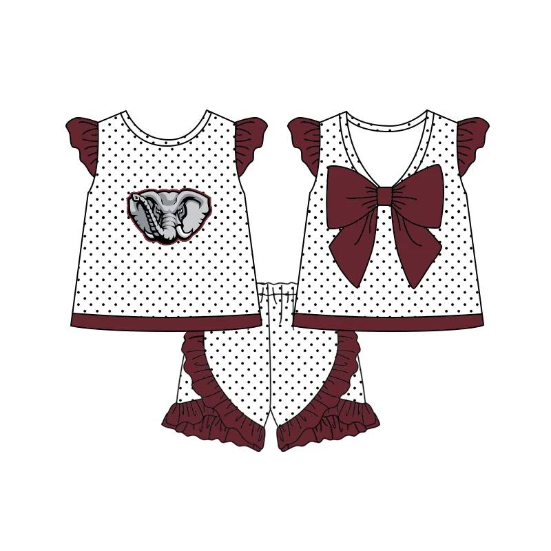 (Custom Design Preorder MOQ 5)  Team's Elephant Print Girls Summer Clothes Set