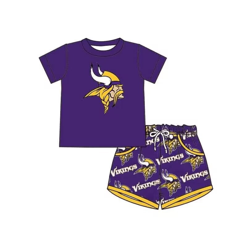 (Custom Design Preorder MOQ 5) Team's Vikings Print Boys Summer Clothes Set