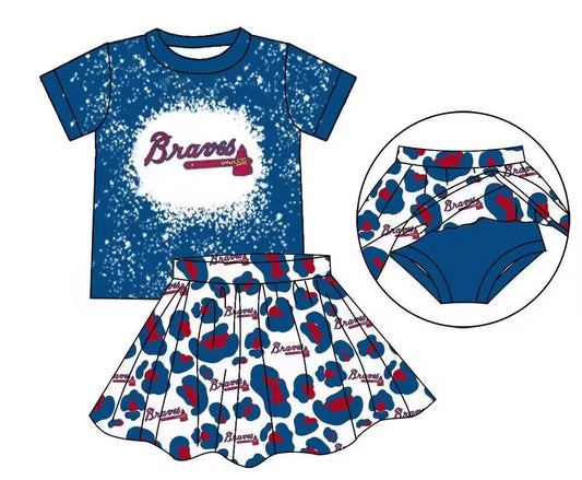 (Custom Design Preorder MOQ 5)  Team's Braves Print Girls Summer Clothes Set