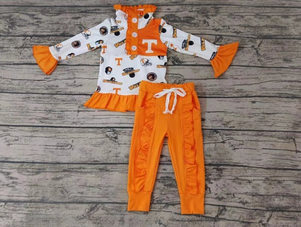 (Custom Design Preorder MOQ 5)  Team's Tennessee Print Girls Fall Clothes Set