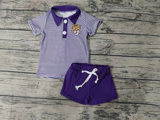 (Custom Design Preorder MOQ 5) Team's Tigers Print Boys Summer Clothes Set