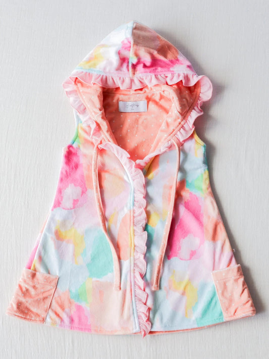 (Custom Design Preorder MOQ 5)  Tie-dye Print Girls Hooded Swimming Coverup