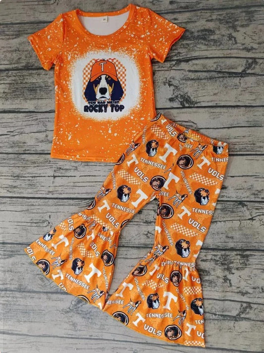 (Custom Design Preorder MOQ 5)  Team's Tennessee Print Girls Bell Pants Clothes Set