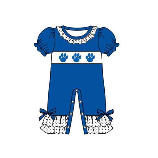 (Custom Design Preorder MOQ 5) Team's UK Blue Paw Print Baby Girls Summer Romper