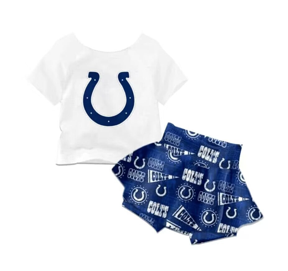 (Custom Design Preorder MOQ 5) Team's COLTS Print Girls Summer Clothes Set