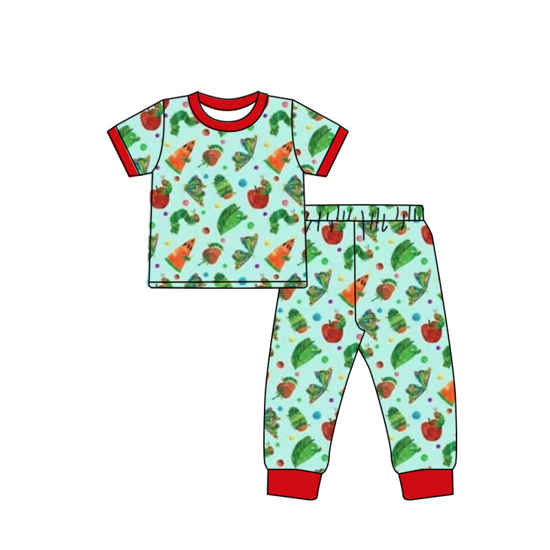 (Custom Design Preorder MOQ 5) Caterpillar Print Boys Pajamas Clothes Set