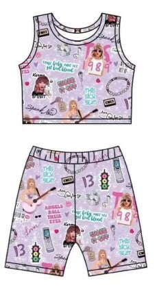 (Custom Design Preorder MOQ 5)  Singer Swiftie Print Girls Summer Clothes Set