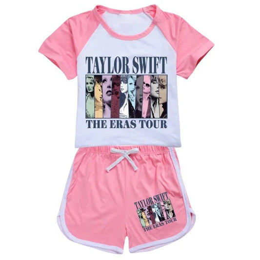(Custom Design Preorder MOQ 5) Singer Swiftie Pink Print Girls Summer Clothes Set