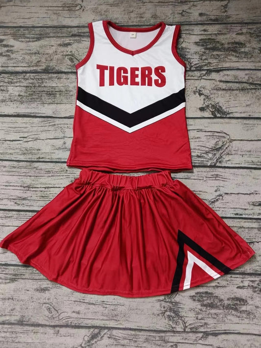 (Custom Design Preorder MOQ 5) Team's Tigers Print Skirts Girls Summer Clothes Set