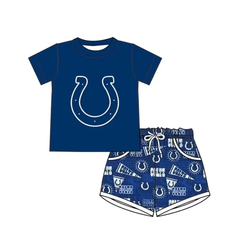 (Custom Design Preorder MOQ 5) Team's COLTS Print Boys Summer Clothes Set