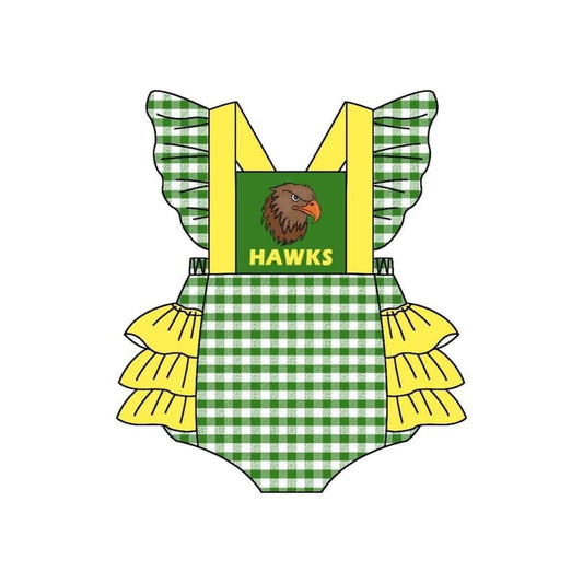 (Custom Design Preorder MOQ 5)  Team's HAWKS Print Baby Girls Summer Romper