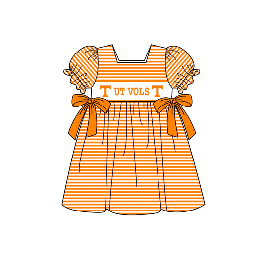 (Custom Design Preorder MOQ 5) Team's Tennessee VOLS Orange Stripes Print Girls Summer Knee Length Dress