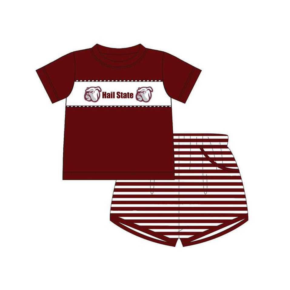 (Custom Design Preorder MOQ 5)  Team's Hail State Print Boys Summer Clothes Set