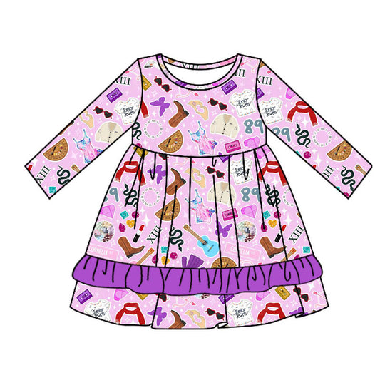 (Custom Design Preorder MOQ 5) Singer Swiftie Purple Print Girls Knee Length Dress