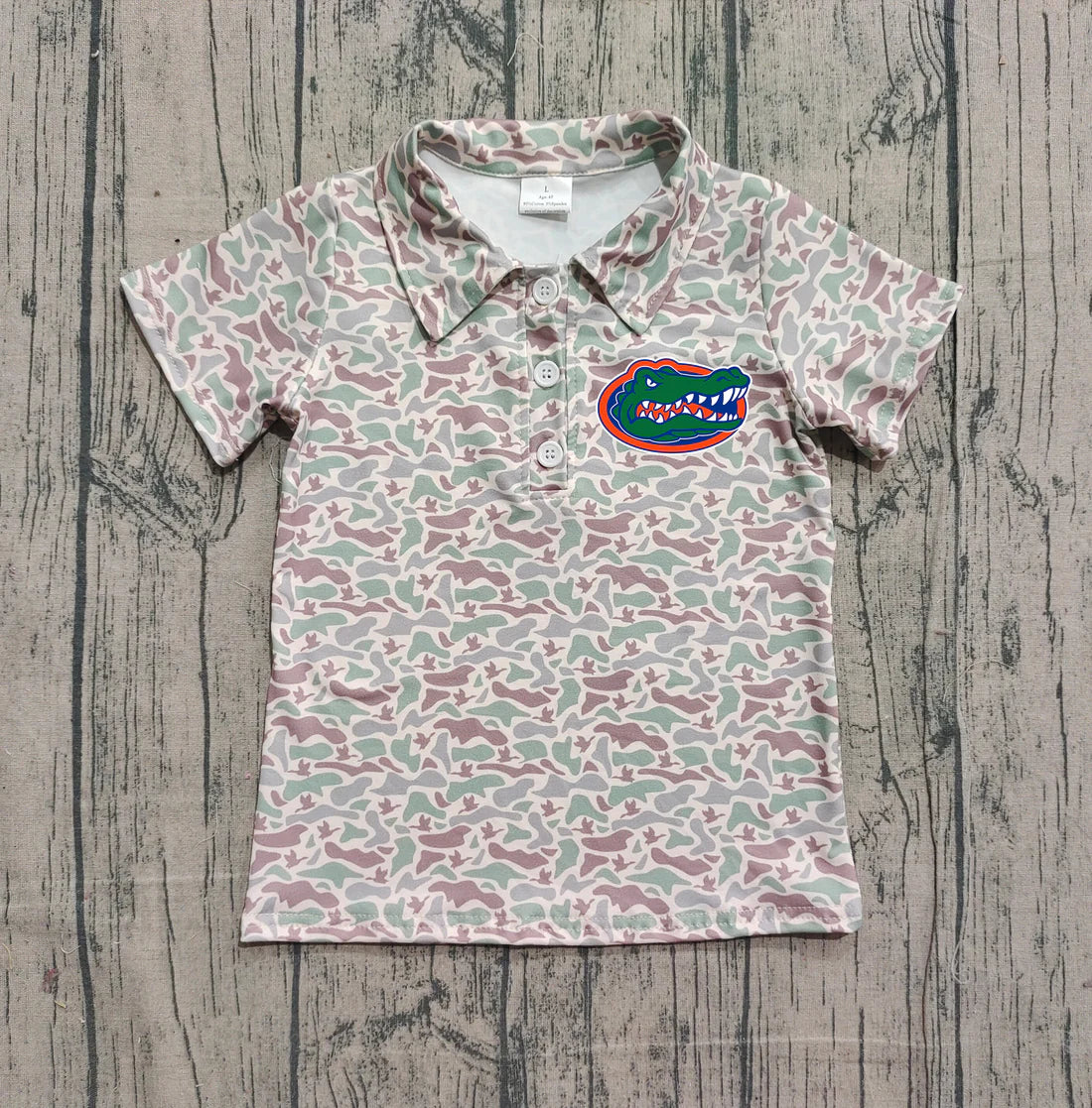 (Custom Design Preorder MOQ 5 Each Item) Team's Florida Duck Green Camo Print Short Sleeve Polo Top Mom and Me Matching Clothes