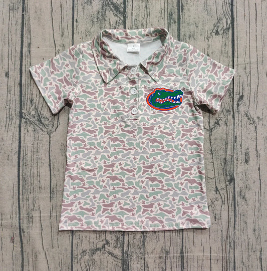 (Custom Design Preorder MOQ 5 Each Item) Team's Florida Duck Green Camo Print Short Sleeve Polo Top Mom and Me Matching Clothes
