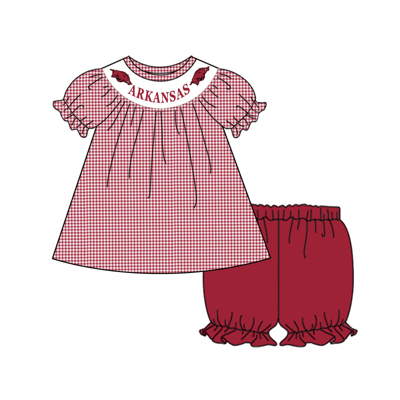 (Custom Design Preorder MOQ 5)  Team's ARKANSAS Print Girls Clothes Set