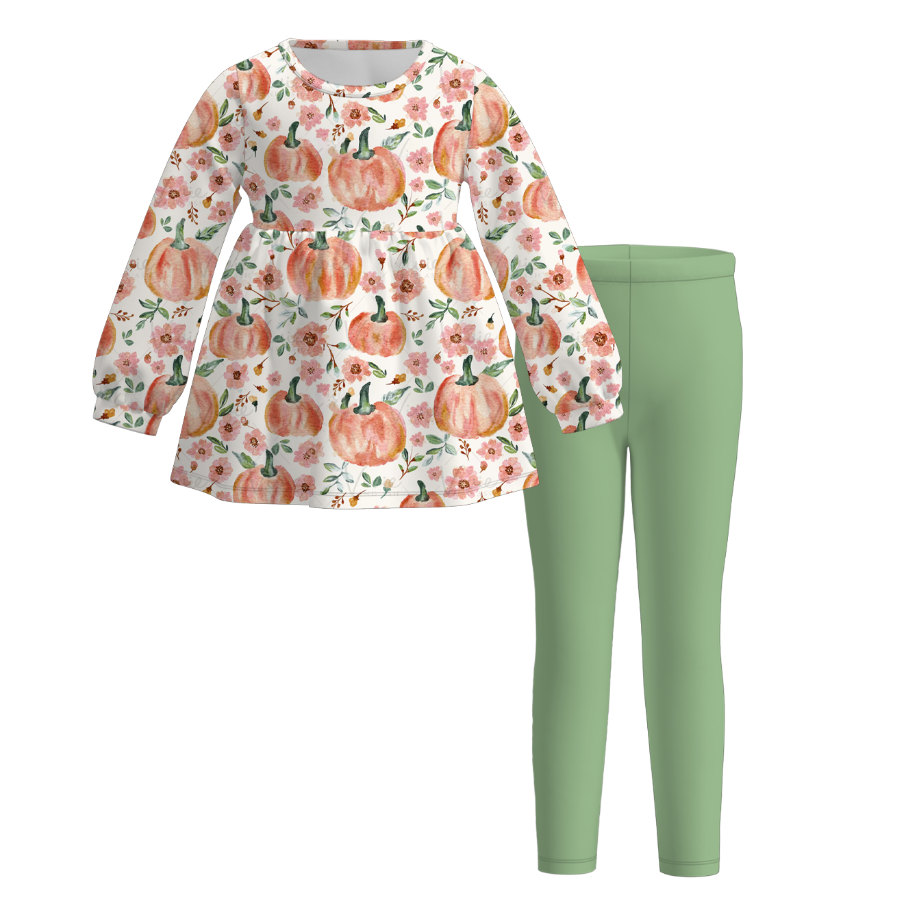 (Custom Design Preorder MOQ 5) Pumpkin Flowes Tunic Top Legging Pants Girls Fall Clothes Set