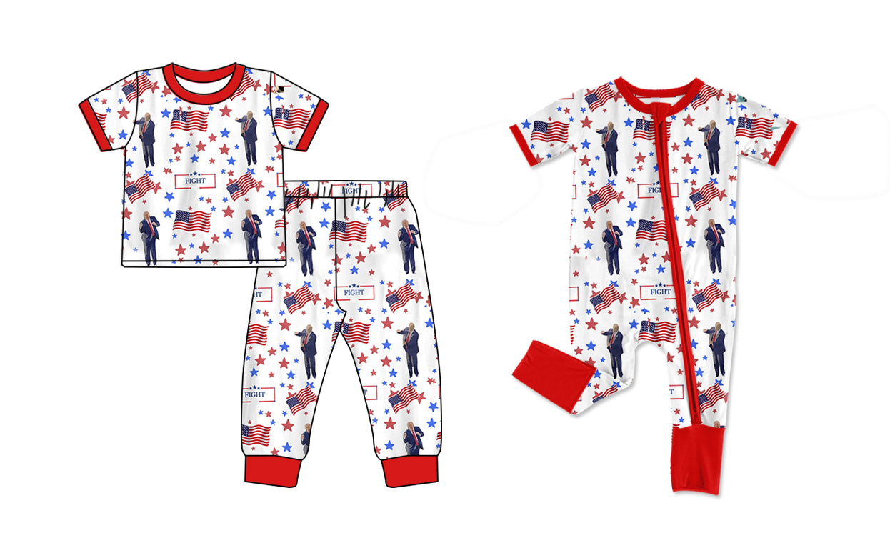 11.11(Custom Design Preorder MOQ 5 Each Design) Trump Flag Stars Print Kids Pajamas Matching Clothes