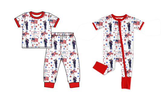11.11(Custom Design Preorder MOQ 5 Each Design) Trump Flag Stars Print Kids Pajamas Matching Clothes