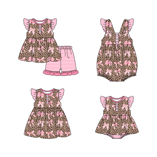 11.21(Custom Design Preorder MOQ 5 Each Design) Pink Bows Leopard Print Girls Summer Matching Clothes Sibling Wear