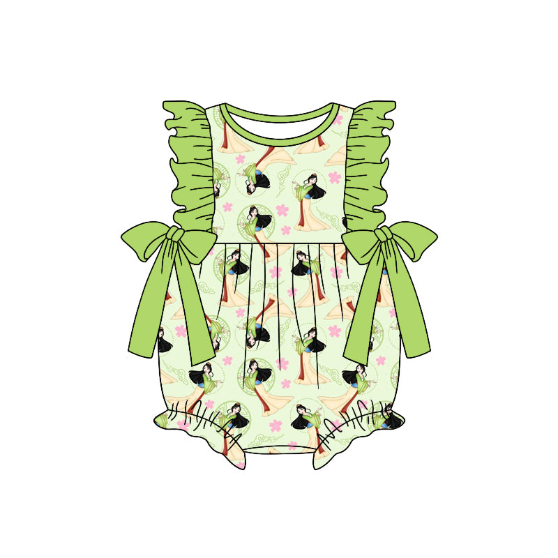 (Custom Design Preorder MOQ 5) Mulan Print Baby Girls Summer Romper