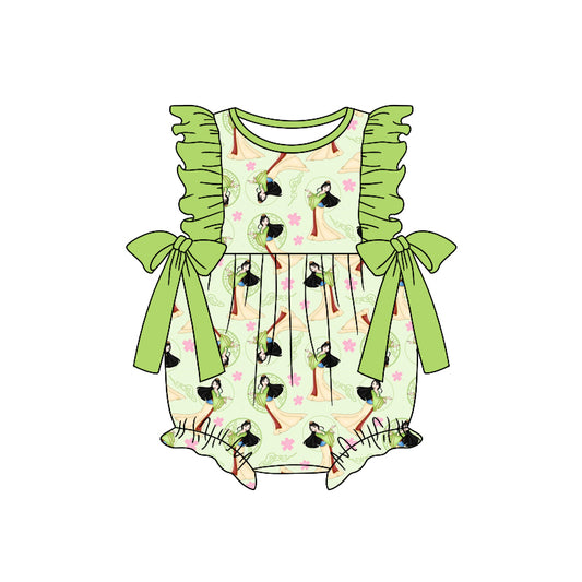 (Custom Design Preorder MOQ 5) Mulan Print Baby Girls Summer Romper