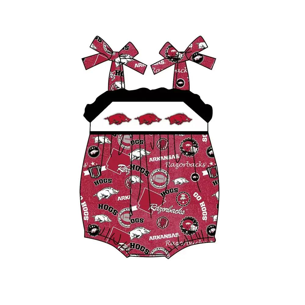 (Custom Design Preorder MOQ 5)  Team's ARKANSAS Print Baby Girls Summer Romper