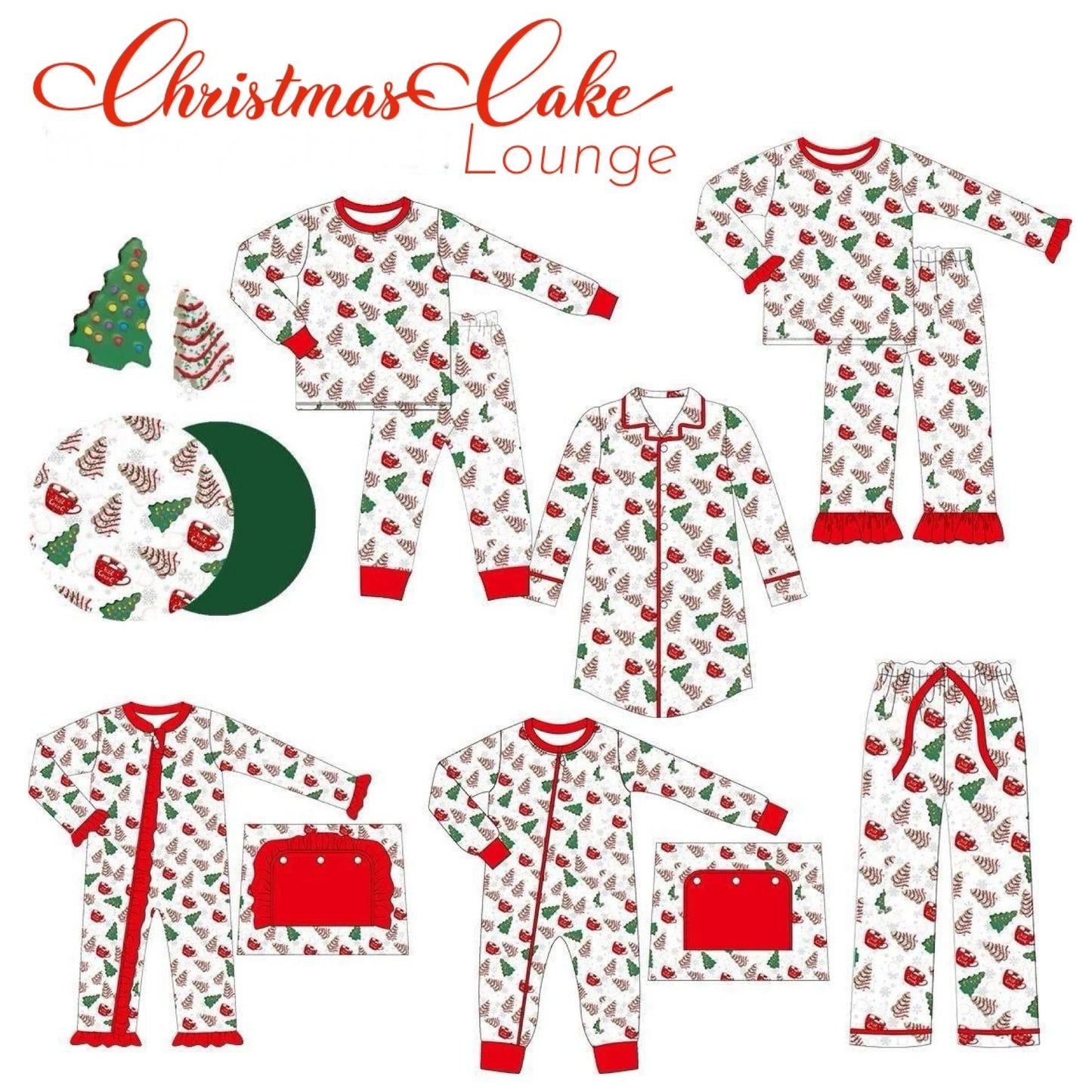 (Custom Design Preorder MOQ 5)  Christmas Cake Print Girls Pajamas Clothes Set