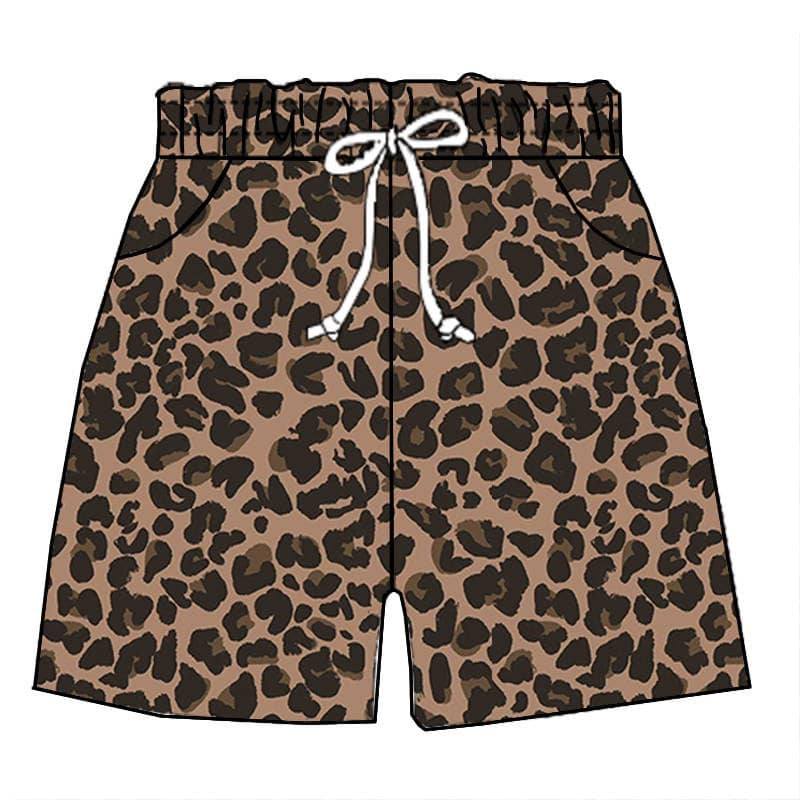 (Custom Design Preorder MOQ 5) Brown Leopard Print Kids Summer Shorts