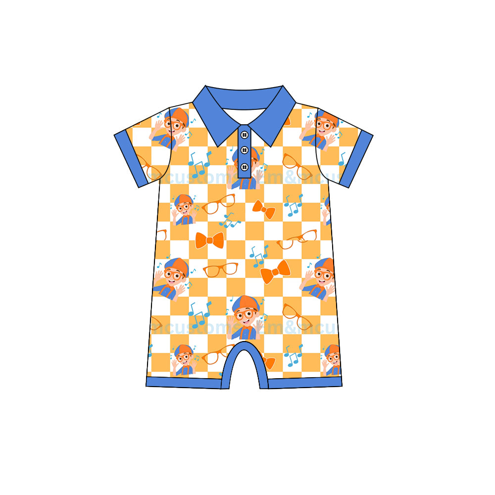 (Custom Design Preorder MOQ 5) Cartoon Teacher Print Baby Boys Summer Romper