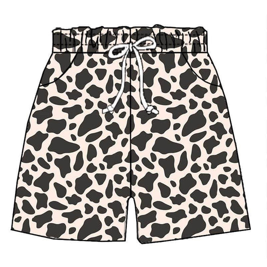 (Custom Design Preorder MOQ 5) Black Cowhide Print Kids Summer Shorts