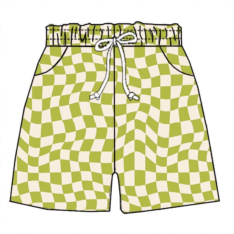 (Custom Design Preorder MOQ 5) Green Plaid Print Kids Summer Shorts