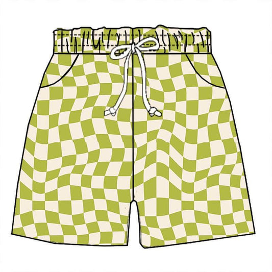 (Custom Design Preorder MOQ 5) Green Plaid Print Kids Summer Shorts