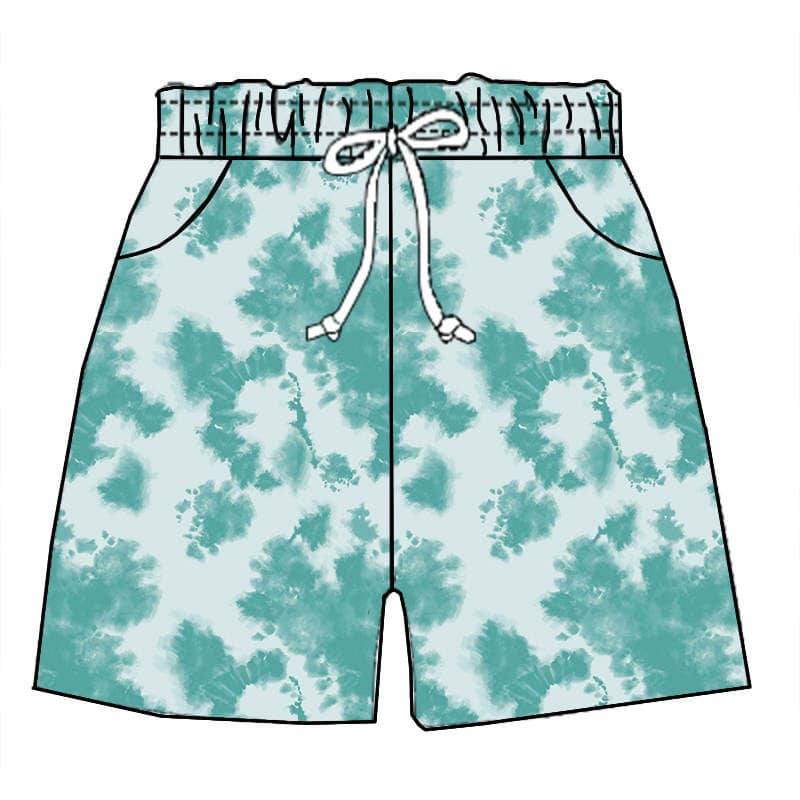 (Custom Design Preorder MOQ 5) Green Tie-dye Print Kids Summer Shorts