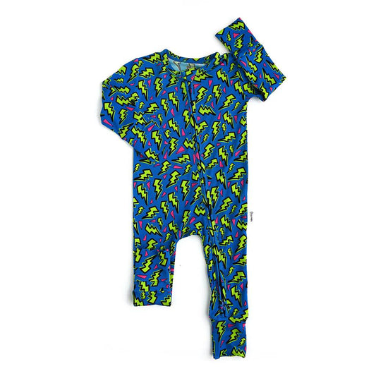 (Custom Design Preorder MOQ 5) Flah Blue Print Baby Girls Fall Sleeper Zipper Romper