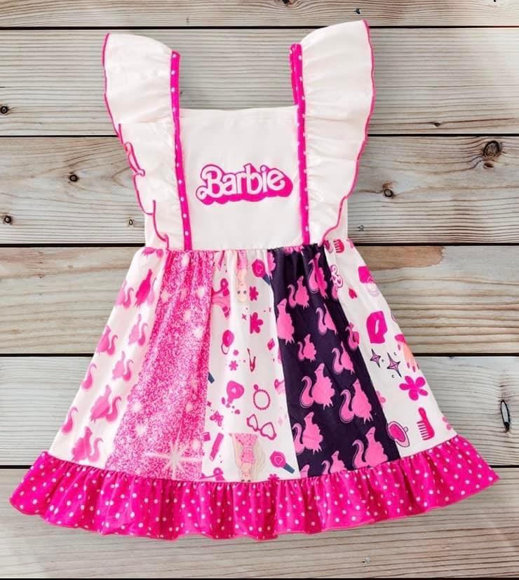 (Custom Design Preorder MOQ 5) Pink BA Print Girls Knee Length Summer Dress