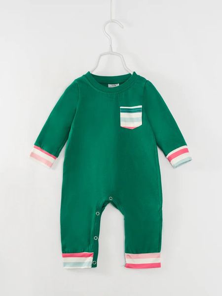 (Custom Design Preorder MOQ 5) Green Color Pocket Baby Boys Christmas Romper