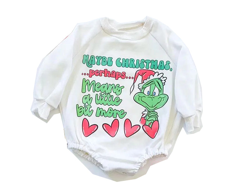 (Custom Design Preorder MOQ 5) Green Frog Heart Print Baby Girls Christmas Romper